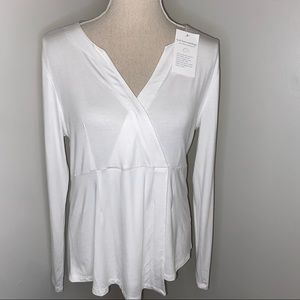 Soft Surroundings NEW white long sleeve faux wrap knit shirt top size Small